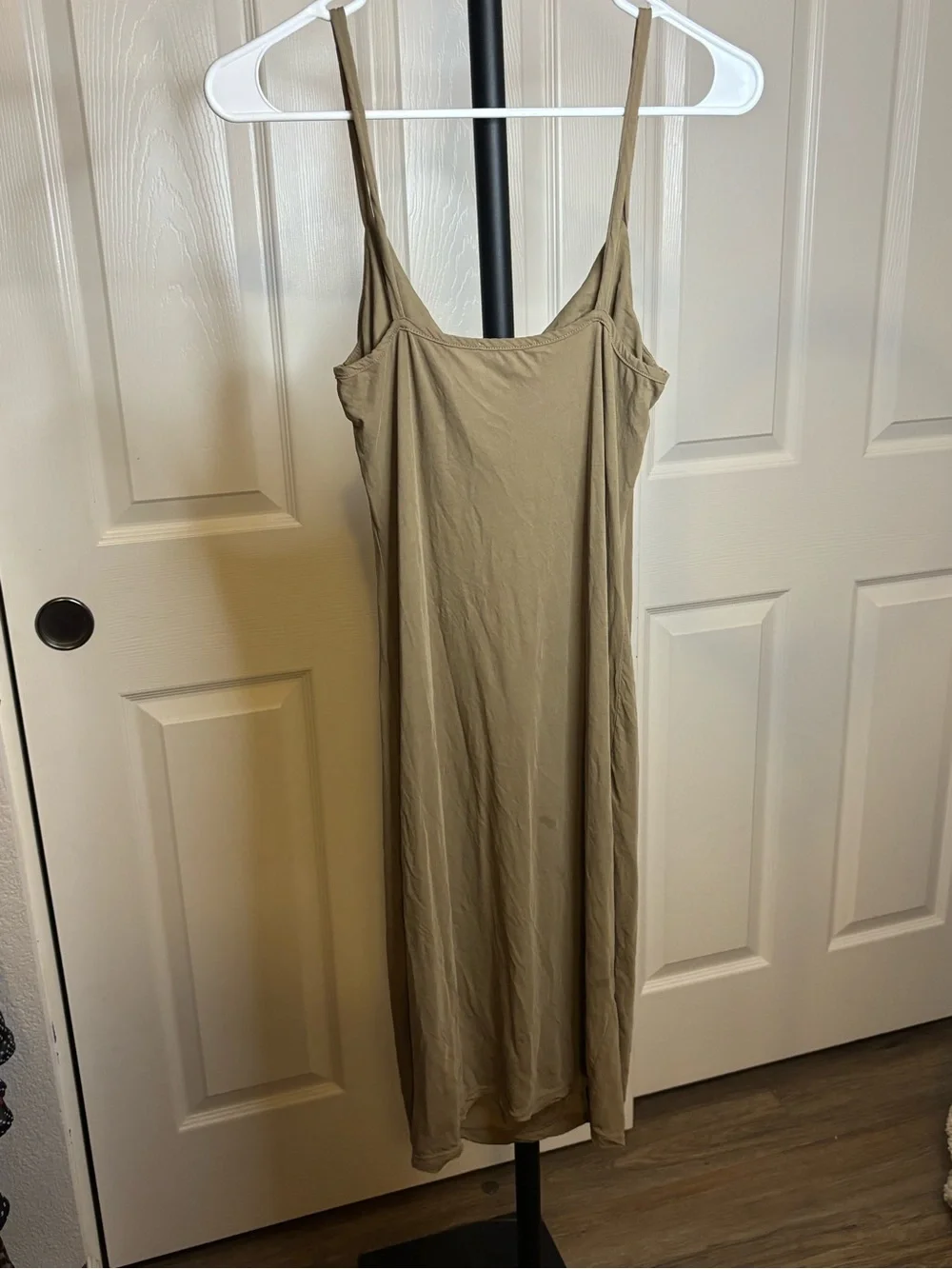James Perse Olive-Tan Cowl Neck Slip Midi Dress